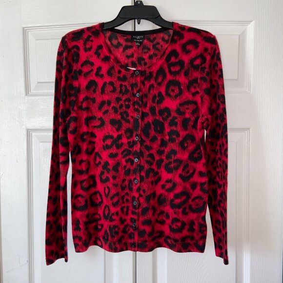 REDUCED PRICE New Talbots LP Red & Black Pure Merino Wool Button Down Cardigan - Picture 1 of 8